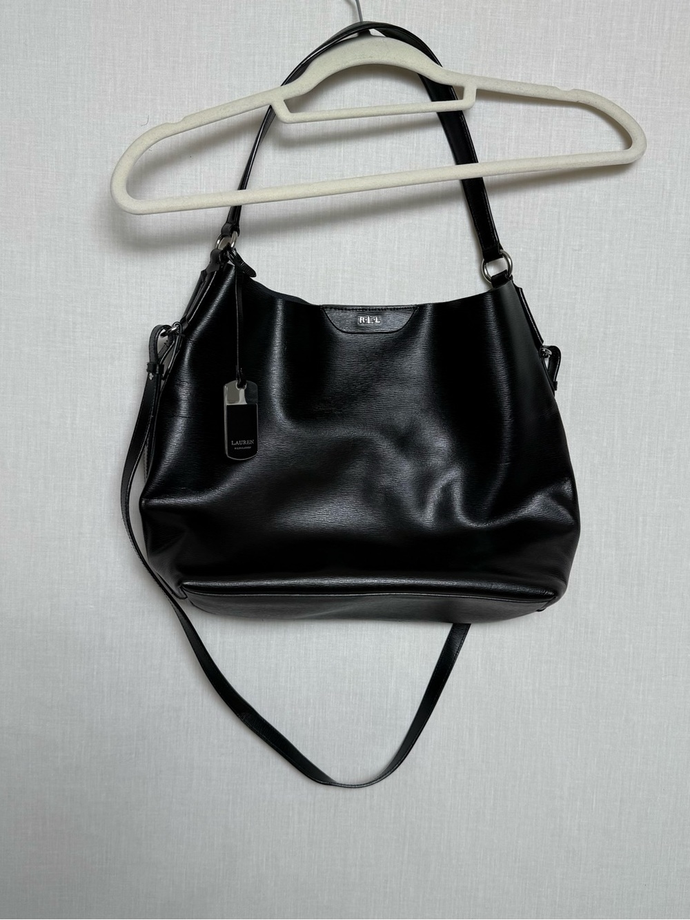 Lauren Ralph Lauren RLL Black Leather Shoulder Bag Hobo Purse Adjustable Strap